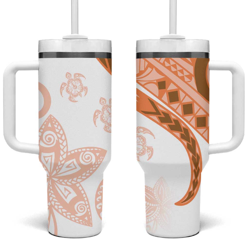 Orange Polynesian Tribal Turtle Floral Custom Stanley Quencher 40oz Stainless Steel Tumbler With Handle