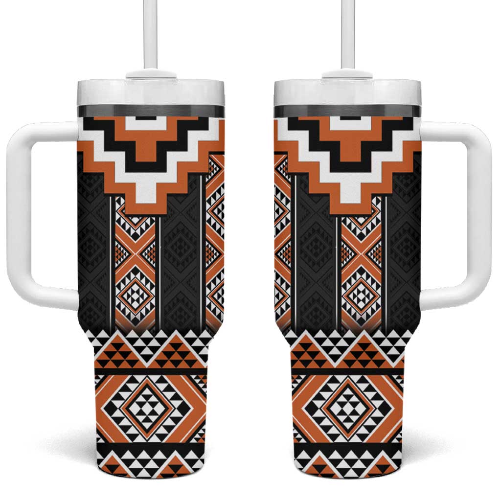 Orange Taniko Aotearoa Niho Taniwha Mix Poutama Custom Stanley Quencher 40oz Stainless Steel Tumbler With Handle