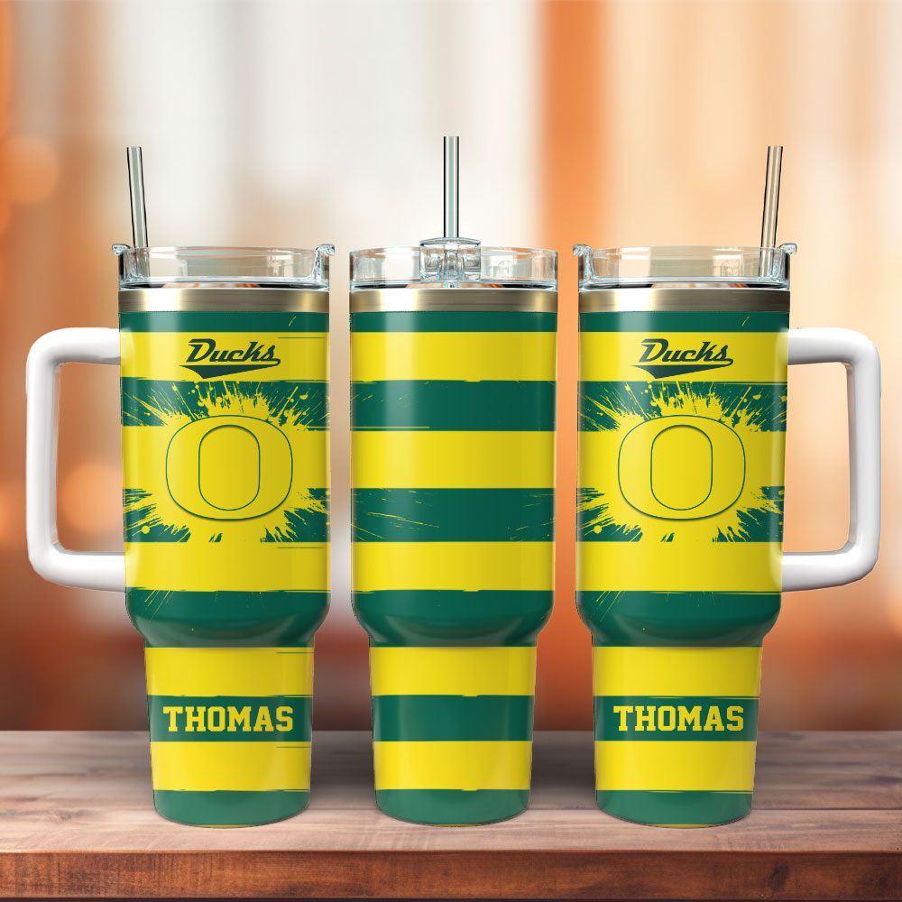 Oregon Ducks Basketball NCAA Custom Stanley Quencher 40oz Stainless Steel Tumbler With Handle