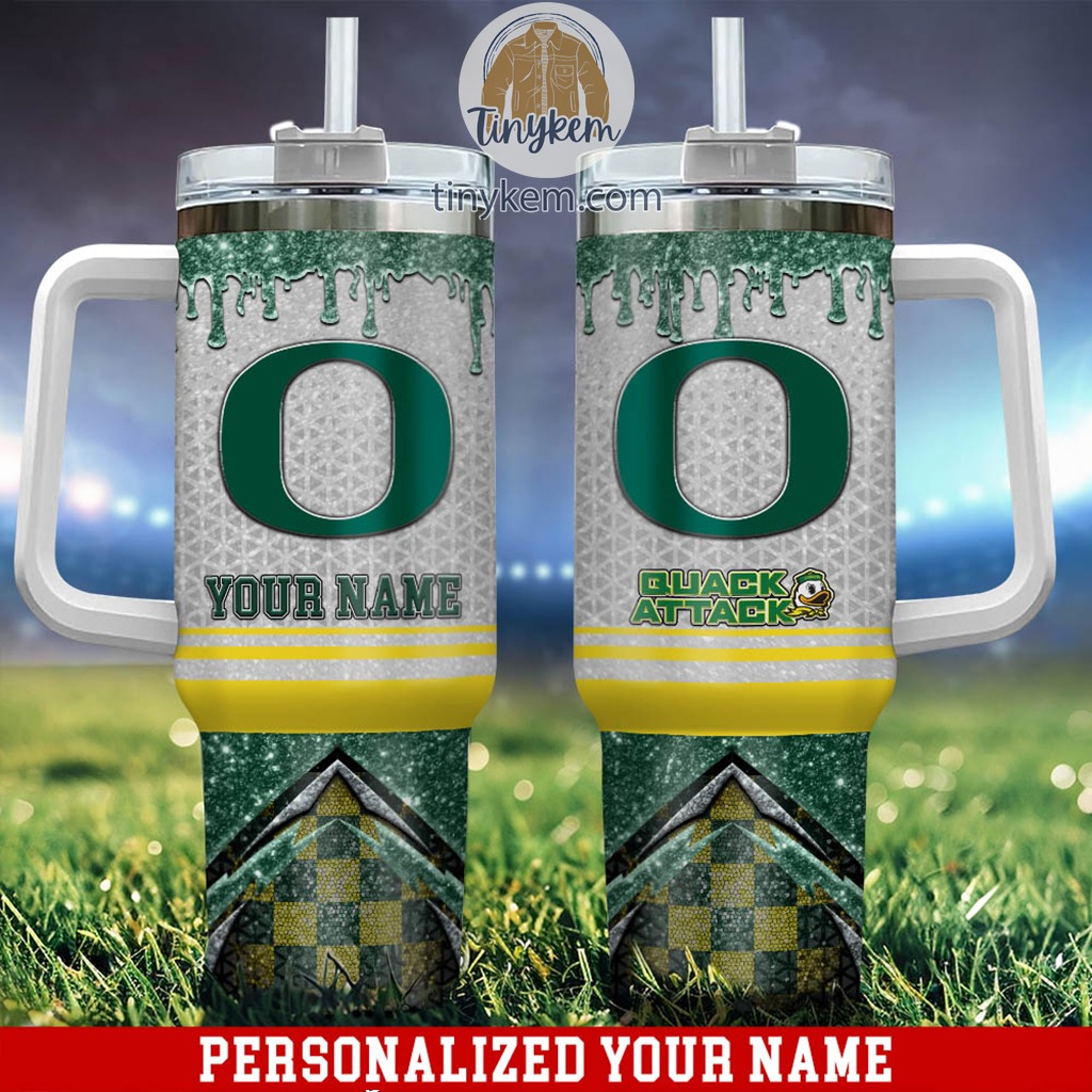 Oregon Ducks Glitter NCAA Custom Stanley Quencher 40oz Stainless Steel Tumbler With Handle