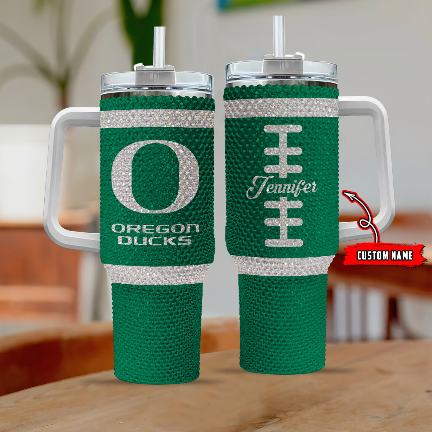 Oregon Ducks NCAA Custom Stanley Quencher 40oz Stainless Steel Tumbler With Handle