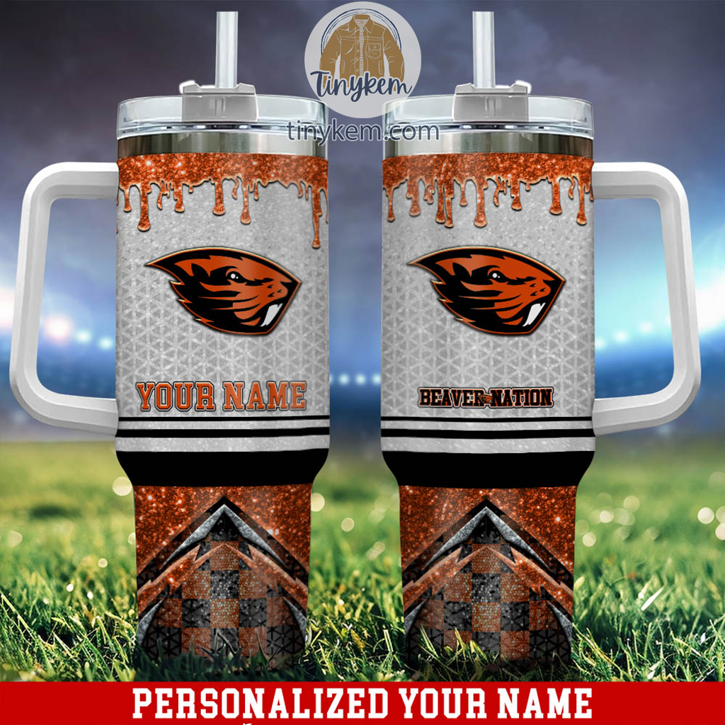 Oregon State Beavers Glitter NCAA Custom Stanley Quencher 40oz Stainless Steel Tumbler With Handle