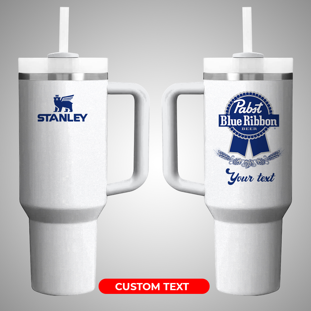 Pabst Blue Ribbon Beer Custom Stanley Quencher 40oz Stainless Steel Tumbler With Handle
