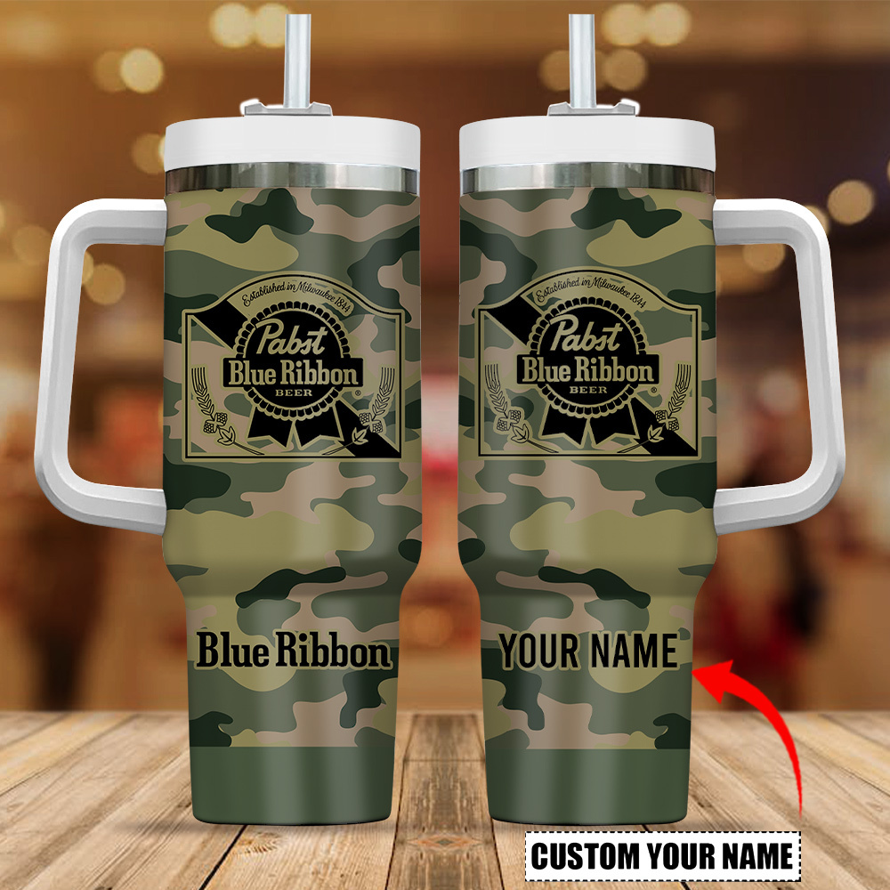 Pabst Blue Ribbon Drinks Custom Stanley Quencher 40oz Stainless Steel Tumbler With Handle