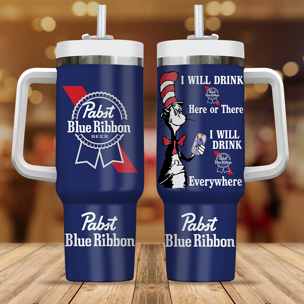 Pabst Blue Ribbon Drinks Custom Stanley Quencher 40oz Stainless Steel Tumbler With Handle