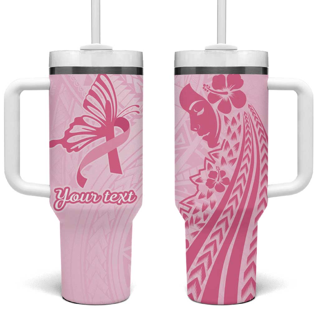 Pacific Girl and Butterfly Cancer Ribbon Custom Stanley Quencher 40oz Stainless Steel Tumbler With Handle