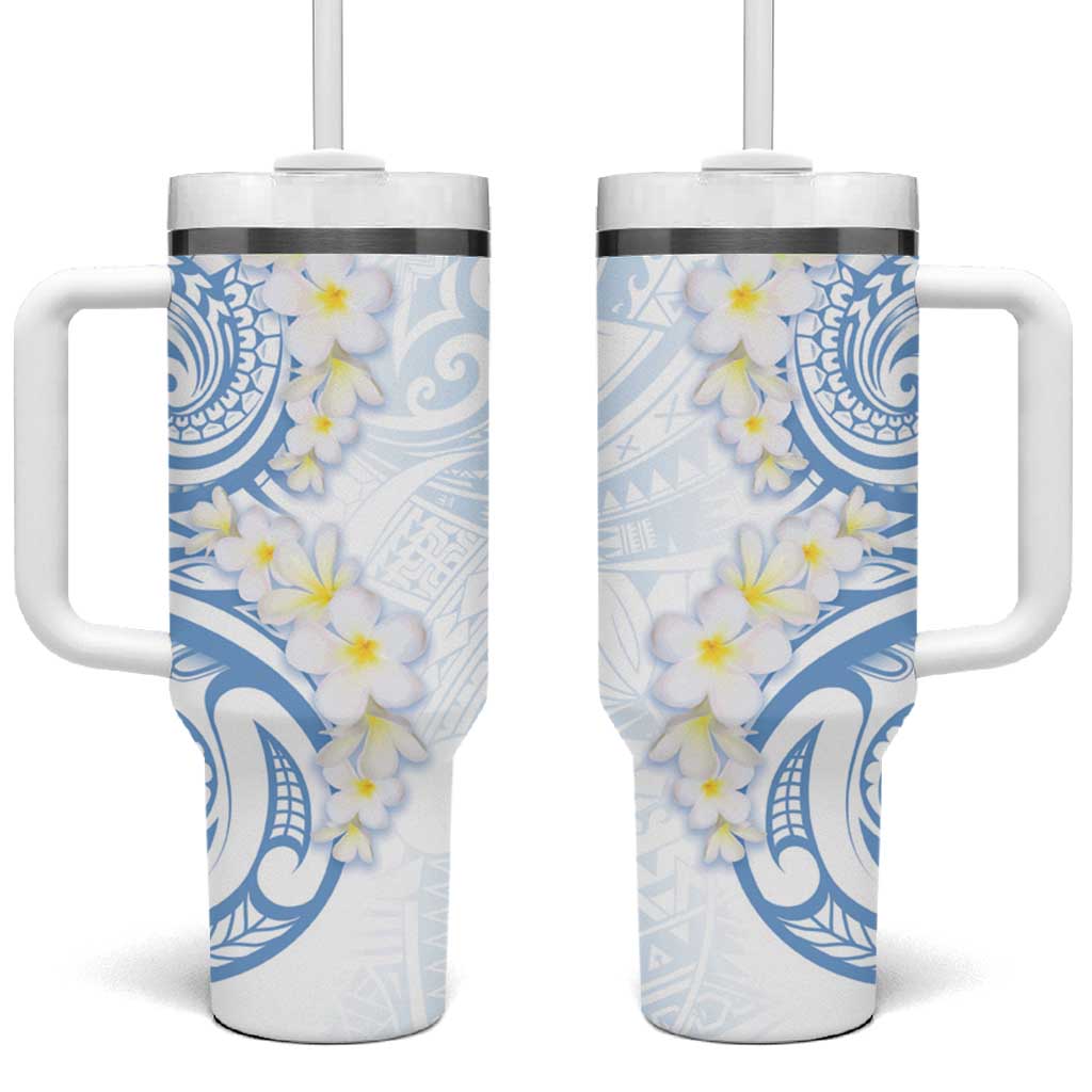 Palau 1981 Tribal Tattoo with Belau Plumeria Flowers Custom Stanley Quencher 40oz Stainless Steel Tumbler With Handle
