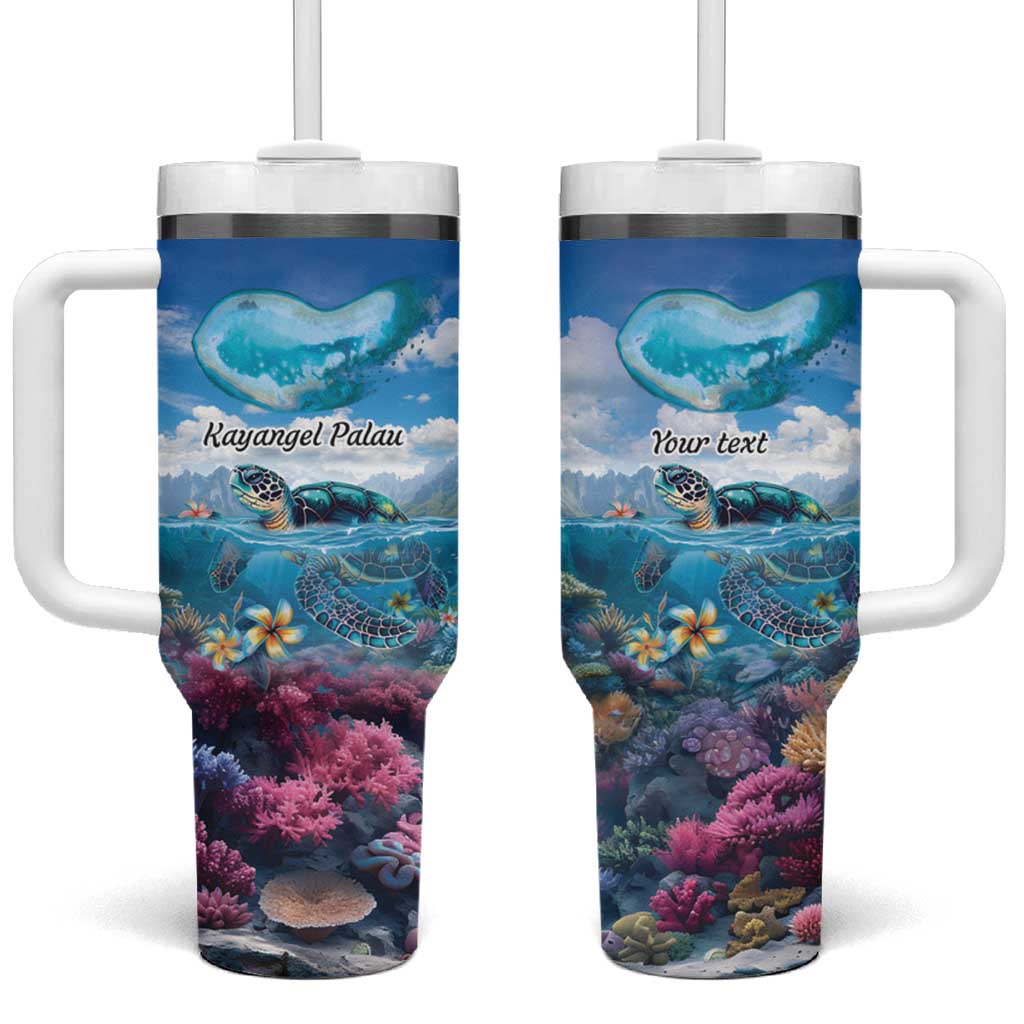 Palau Kayangel Atoll Turtle With Coral Reef Under Water Custom Stanley Quencher 40oz Stainless Steel Tumbler With Handle