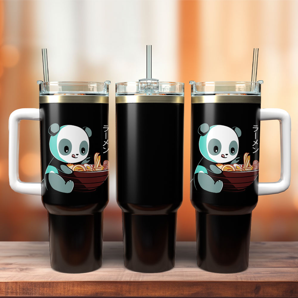 Panda Art Custom Stanley Quencher 40oz Stainless Steel Tumbler With Handle