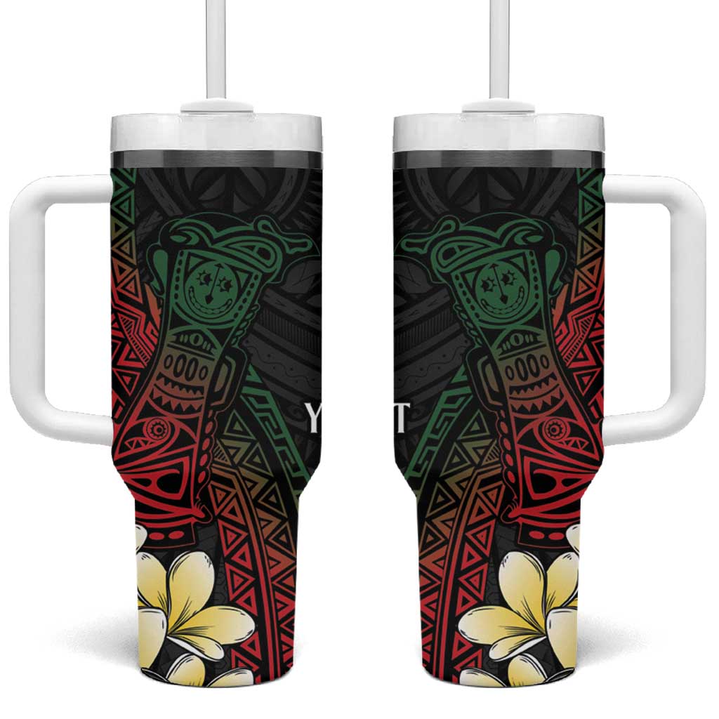 Papua New Guinea Kundu Drum Motifs Sepik Colors Custom Stanley Quencher 40oz Stainless Steel Tumbler With Handle