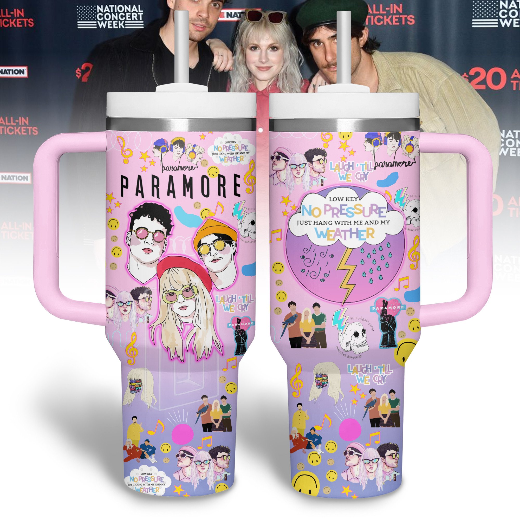 Paramore Music Custom Stanley Quencher 40oz Stainless Steel Tumbler With Handle