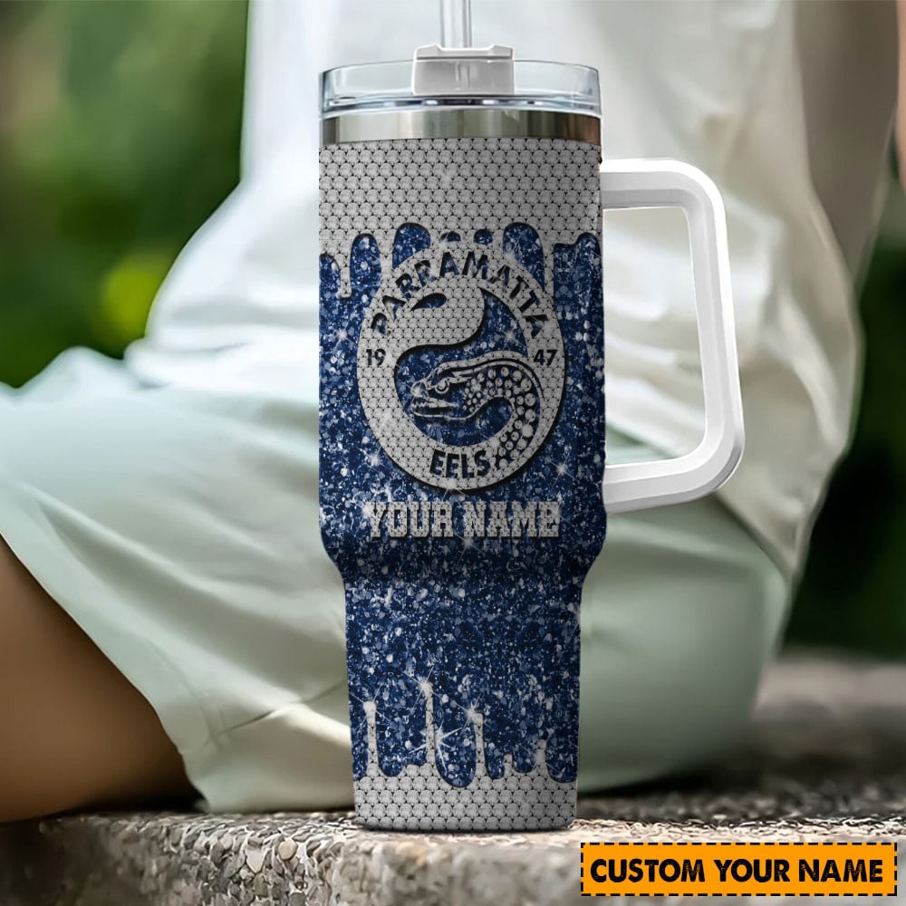 Parramatta Eels NRL Glitter Custom Stanley Quencher 40oz Stainless Steel Tumbler With Handle