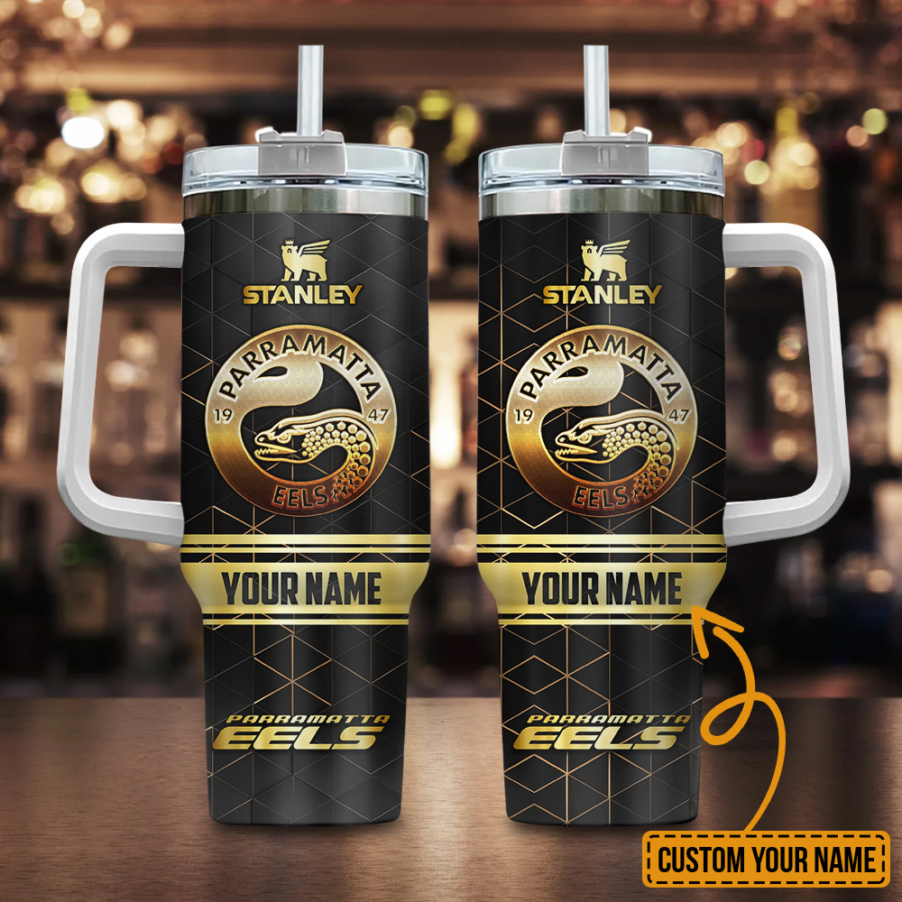 Parramatta Eels NRL Golden Logo Custom Stanley Quencher 40oz Stainless Steel Tumbler With Handle