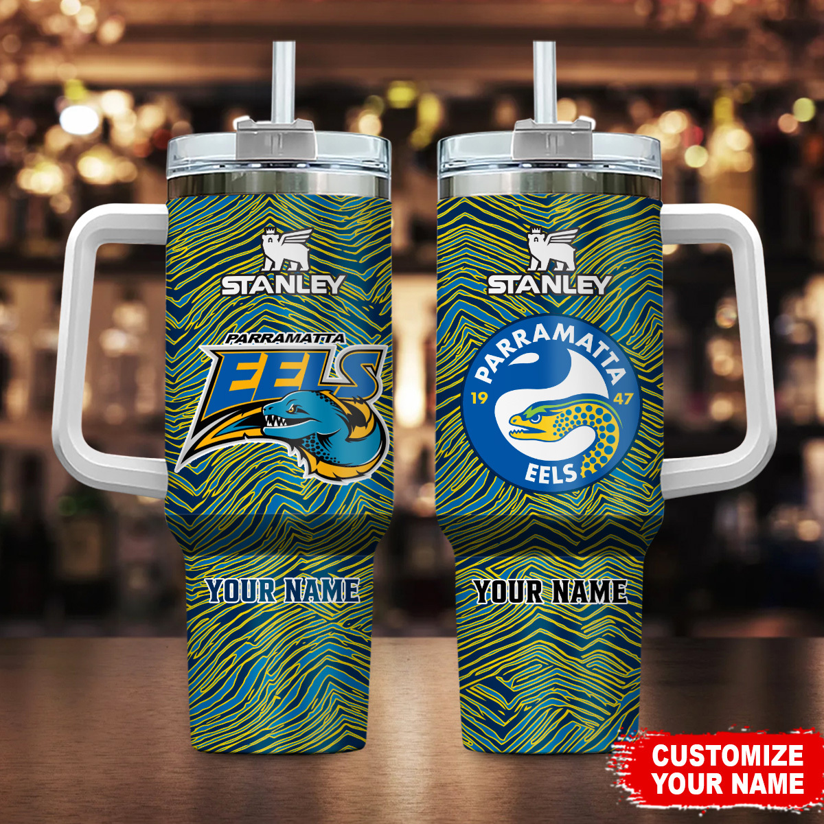 Parramatta Eels NRL Zubaz Print Custom Stanley Quencher 40oz Stainless Steel Tumbler With Handle