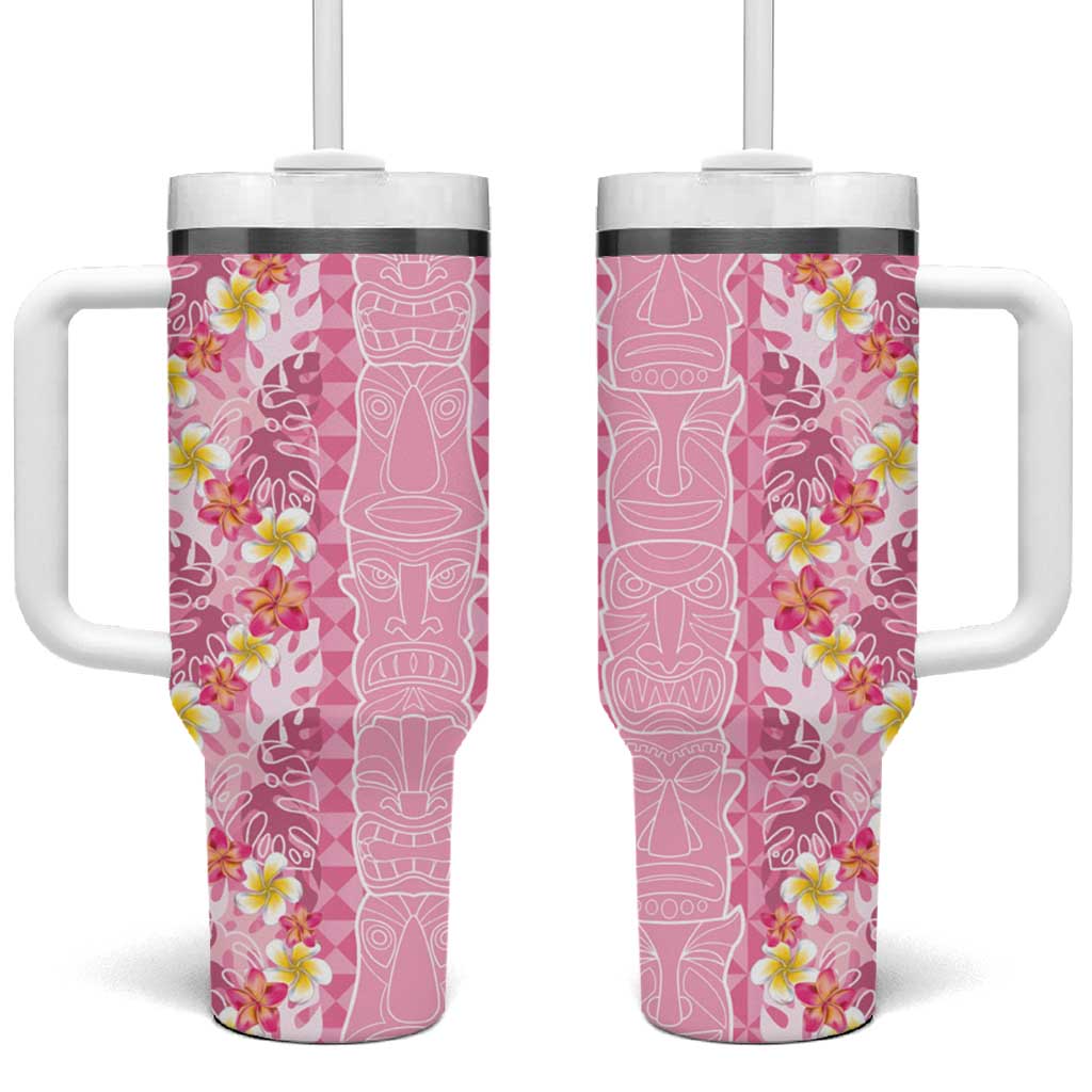 Pastel Magenta Aloha Hawaii Tiki Tropical Plumeria Seamless Custom Stanley Quencher 40oz Stainless Steel Tumbler With Handle