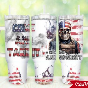 Patriotic American Flag Second Amendment Custom Stanley Quencher 40oz Stainless Steel Tumbler With Handle