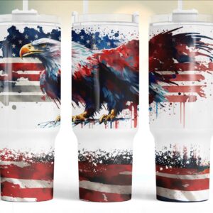 Patriotic Eagle American Flag Custom Stanley Quencher 40oz Stainless Steel Tumbler With Handle