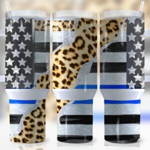 Patriotic Leopard Print Flag Custom Stanley Quencher 40oz Stainless Steel Tumbler With Handle