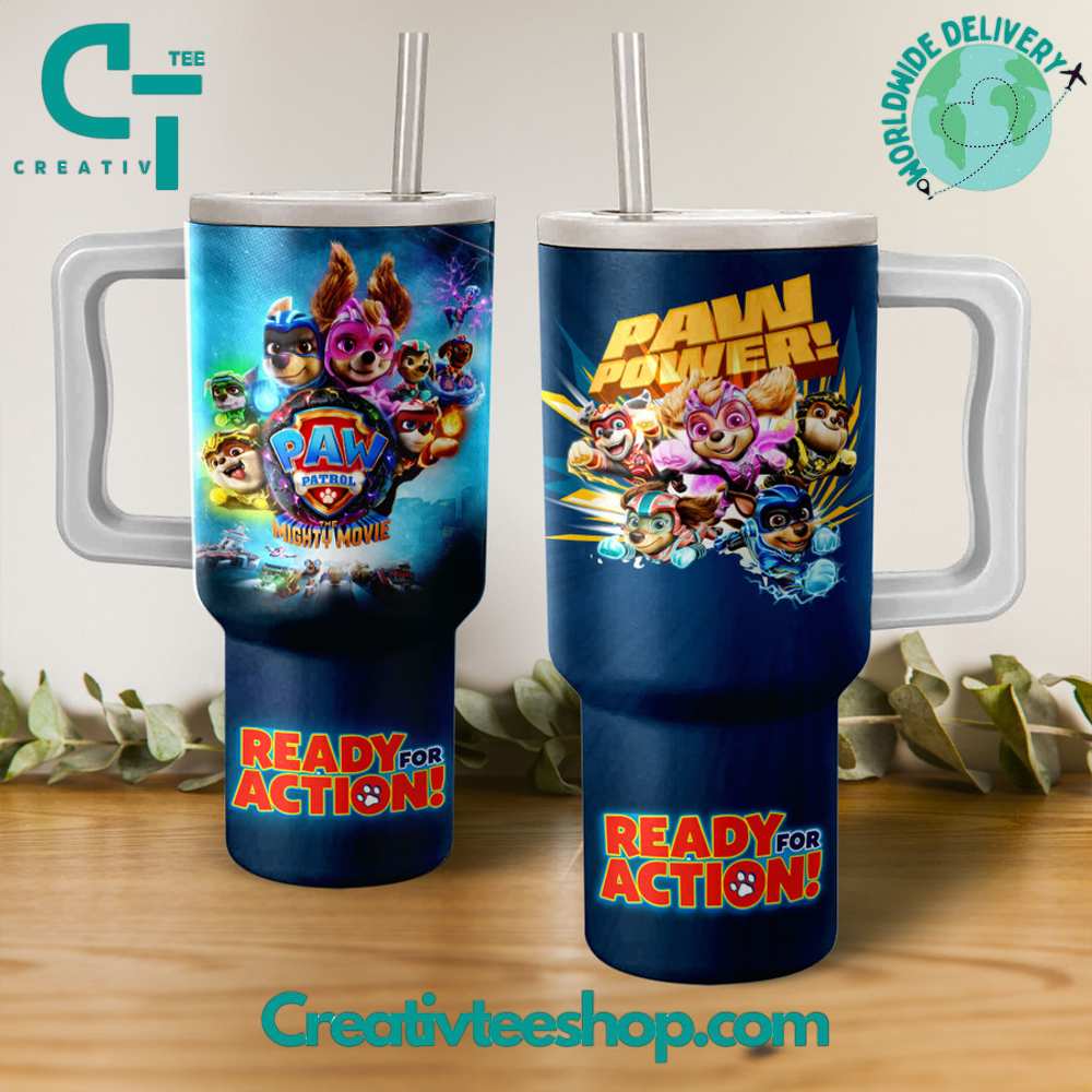 Paw Power Ready for Action Cartoon Custom Stanley Quencher 40oz Stainless Steel Tumbler With Handle