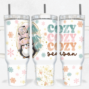 Penguin Cozy Season Custom Stanley Quencher 40oz Stainless Steel Tumbler With Handle