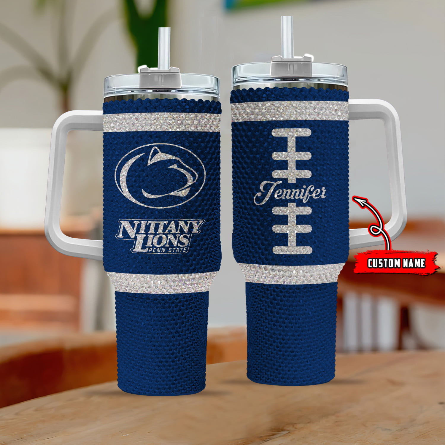 Penn State Nittany Lions NCAA Custom Stanley Quencher 40oz Stainless Steel Tumbler With Handle