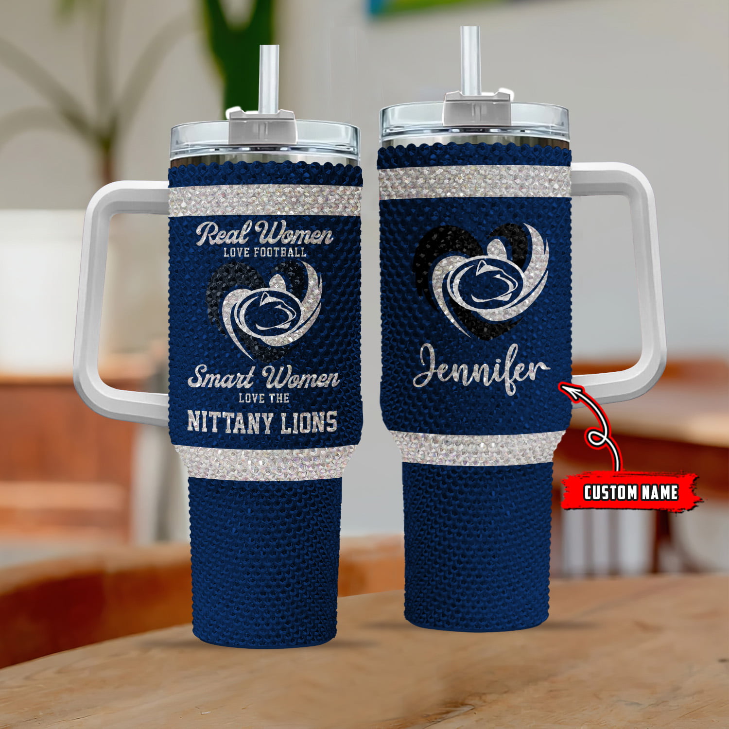 Penn State Nittany Lions NCAA Custom Stanley Quencher 40oz Stainless Steel Tumbler With Handle