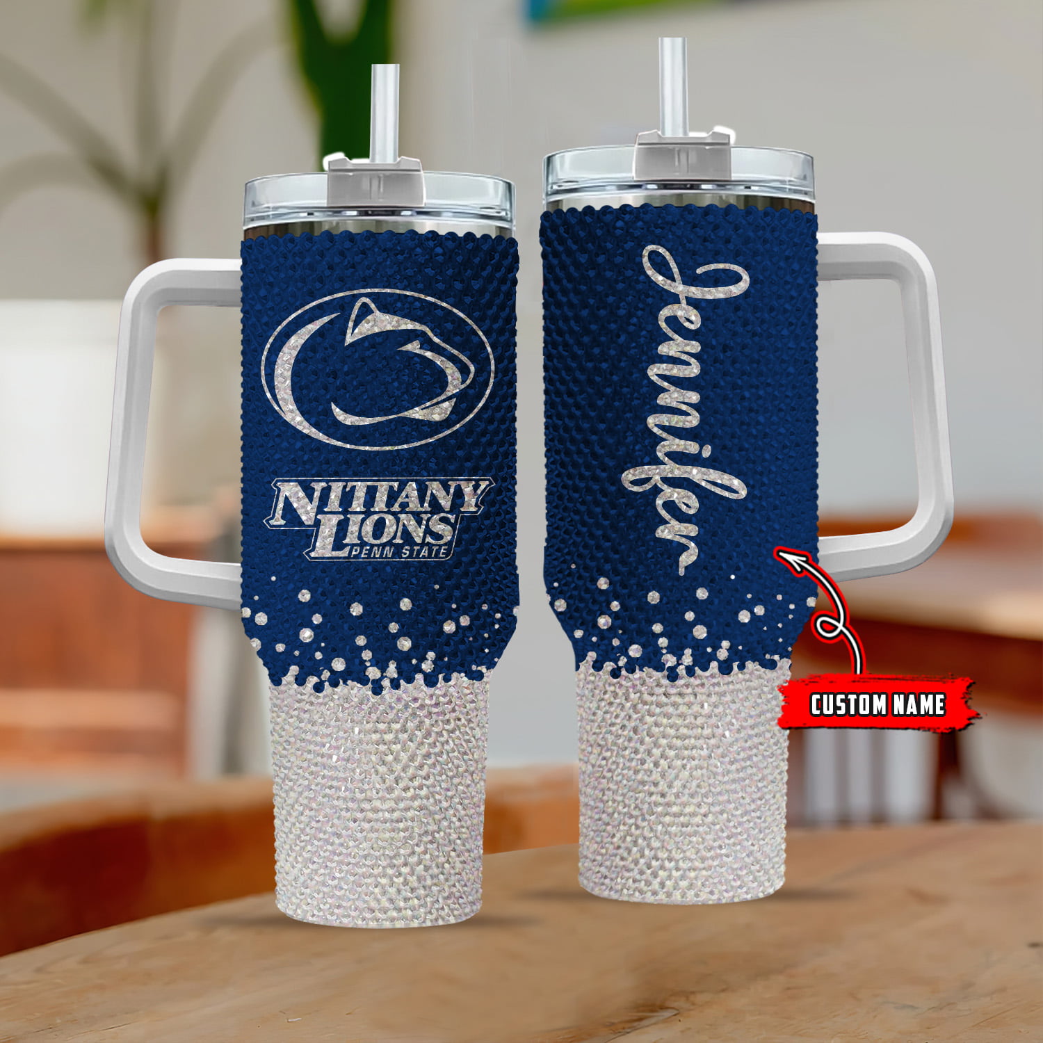 Penn State Nittany Lions NCAA Custom Stanley Quencher 40oz Stainless Steel Tumbler With Handle