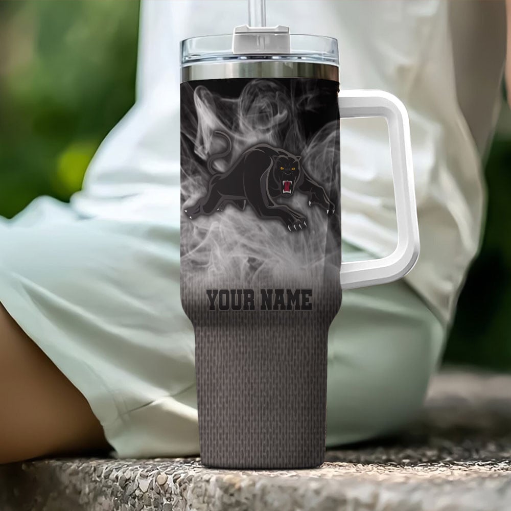 Penrith Panthers NRL Flame Effect Custom Stanley Quencher 40oz Stainless Steel Tumbler With Handle