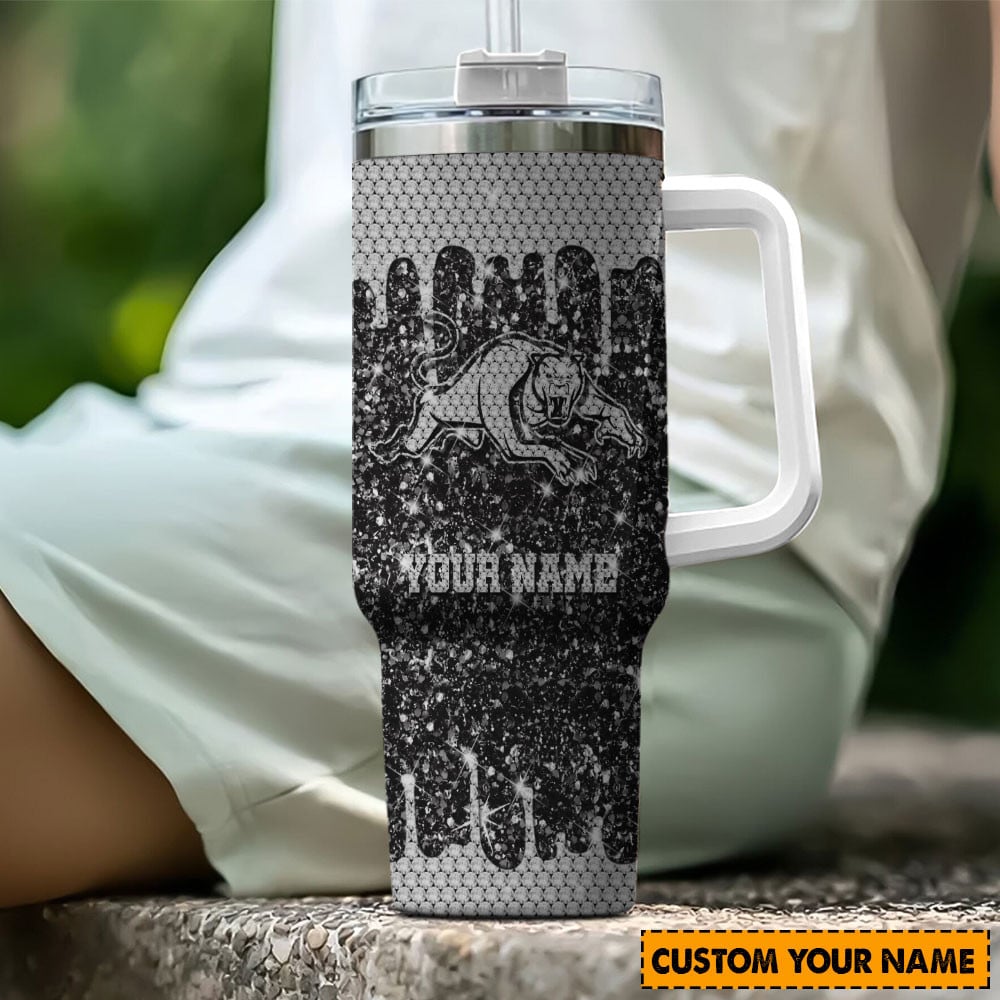 Penrith Panthers NRL Glitter Custom Stanley Quencher 40oz Stainless Steel Tumbler With Handle