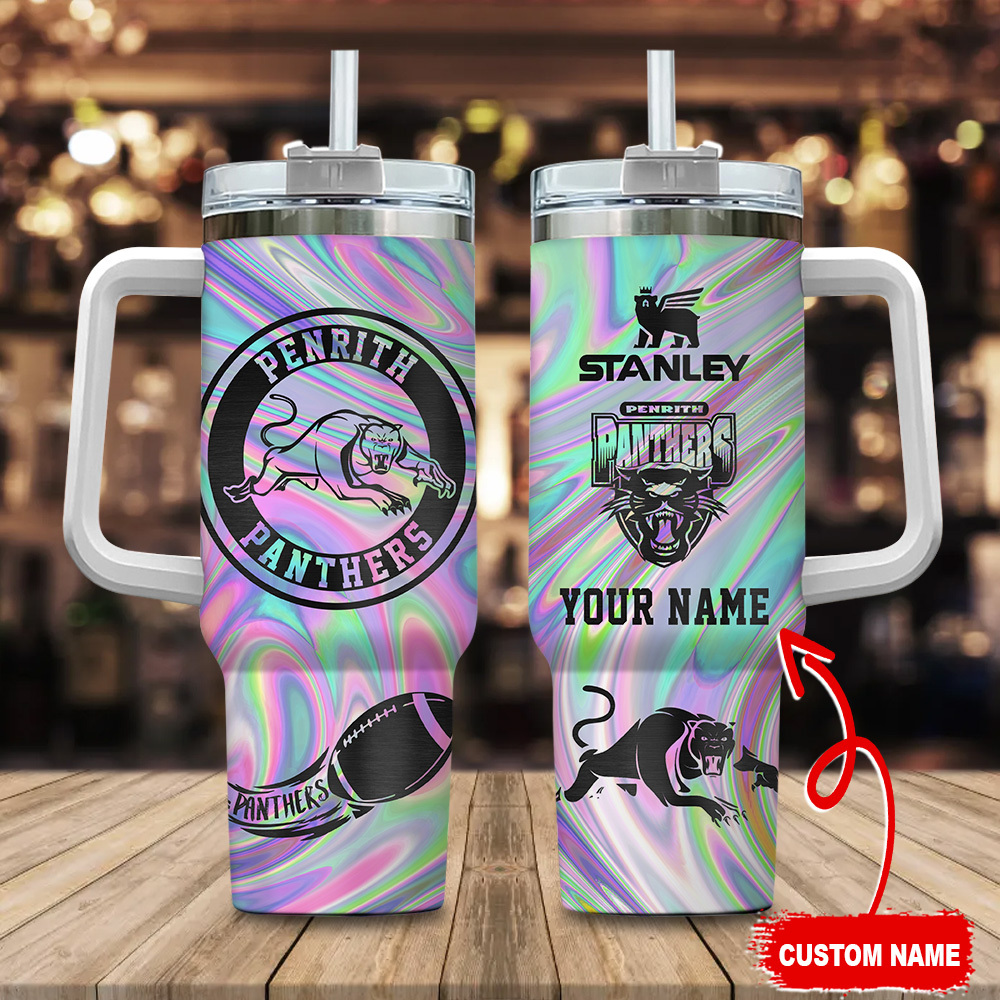 Penrith Panthers NRL Hologram Effect Custom Stanley Quencher 40oz Stainless Steel Tumbler With Handle