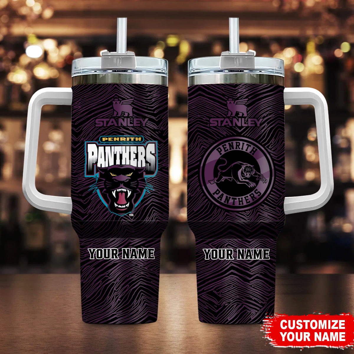 Penrith Panthers NRL Zubaz Print Custom Stanley Quencher 40oz Stainless Steel Tumbler With Handle