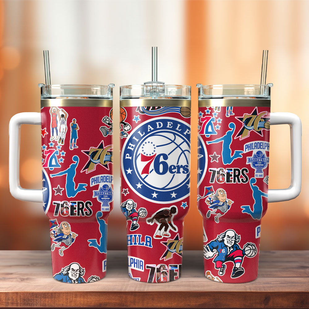 Philadelphia 76ers NBA Basketball Sport Custom Stanley Quencher 40oz Stainless Steel Tumbler With Handle