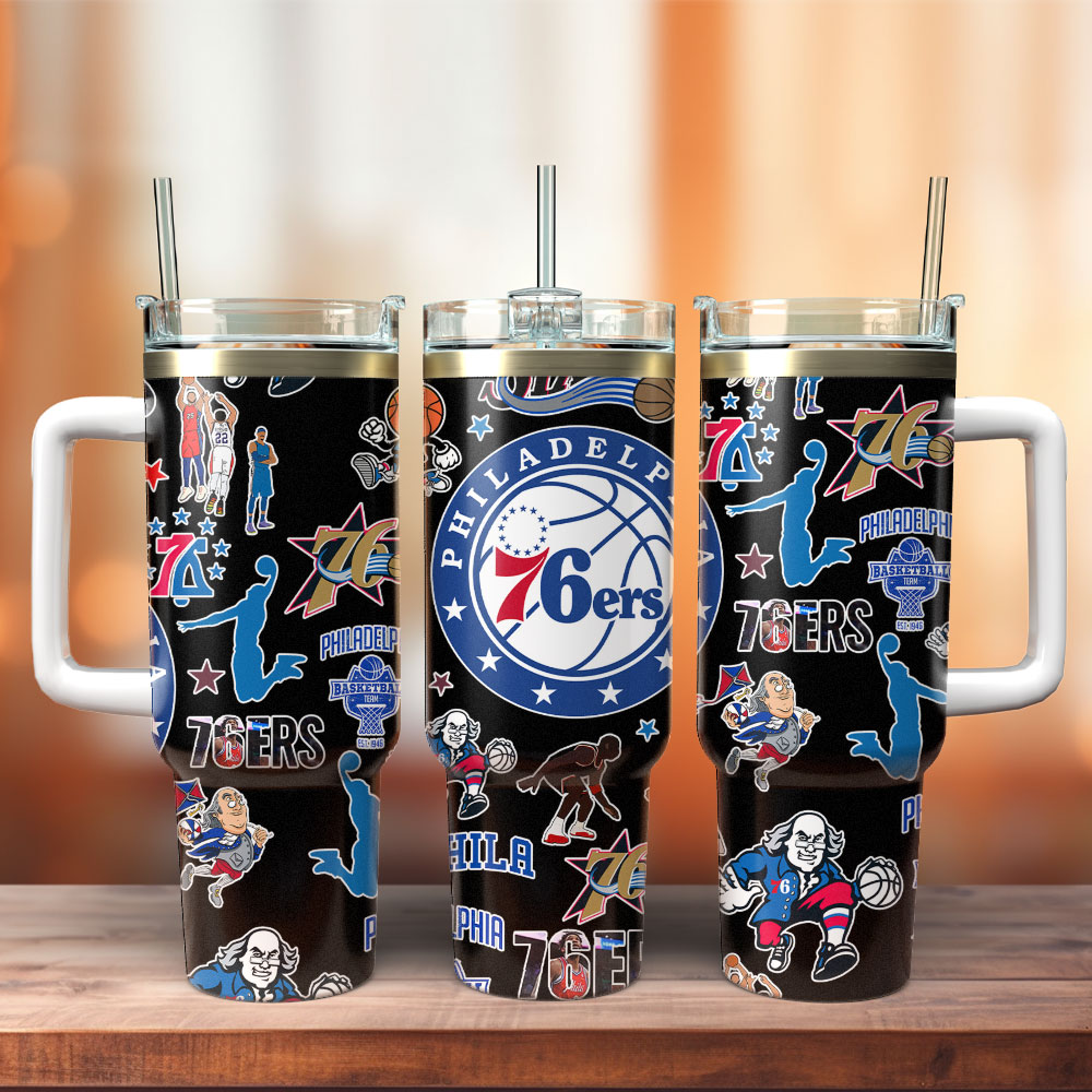 Philadelphia 76ers NBA Basketball Sport Custom Stanley Quencher 40oz Stainless Steel Tumbler With Handle