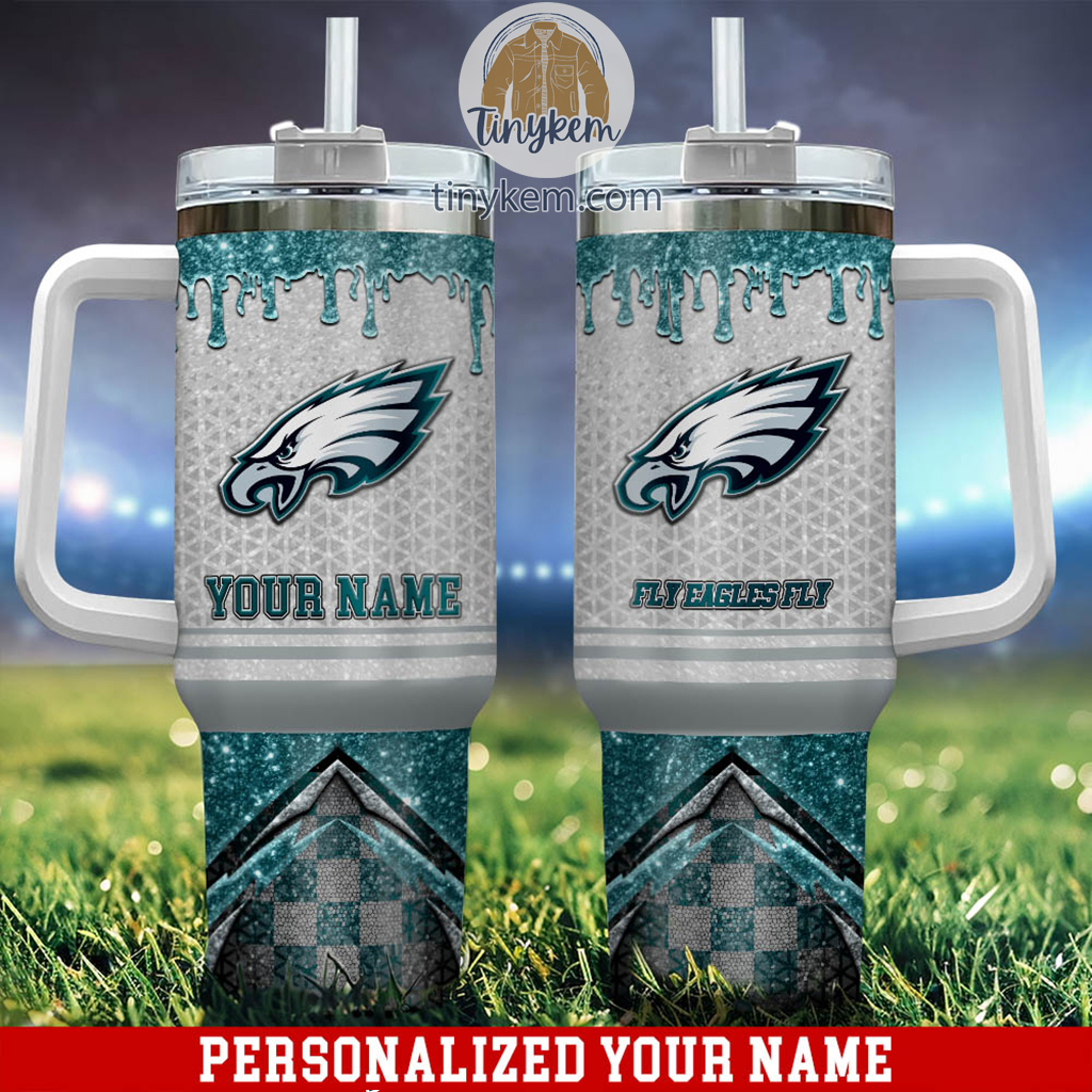 Philadelphia Eagles Glitter NFL Custom Stanley Quencher 40oz Stainless Steel Tumbler With Handle