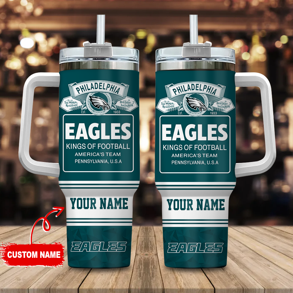 Philadelphia Eagles NFL Bud Light Custom Stanley Quencher 40oz Stainless Steel Tumbler With Handle