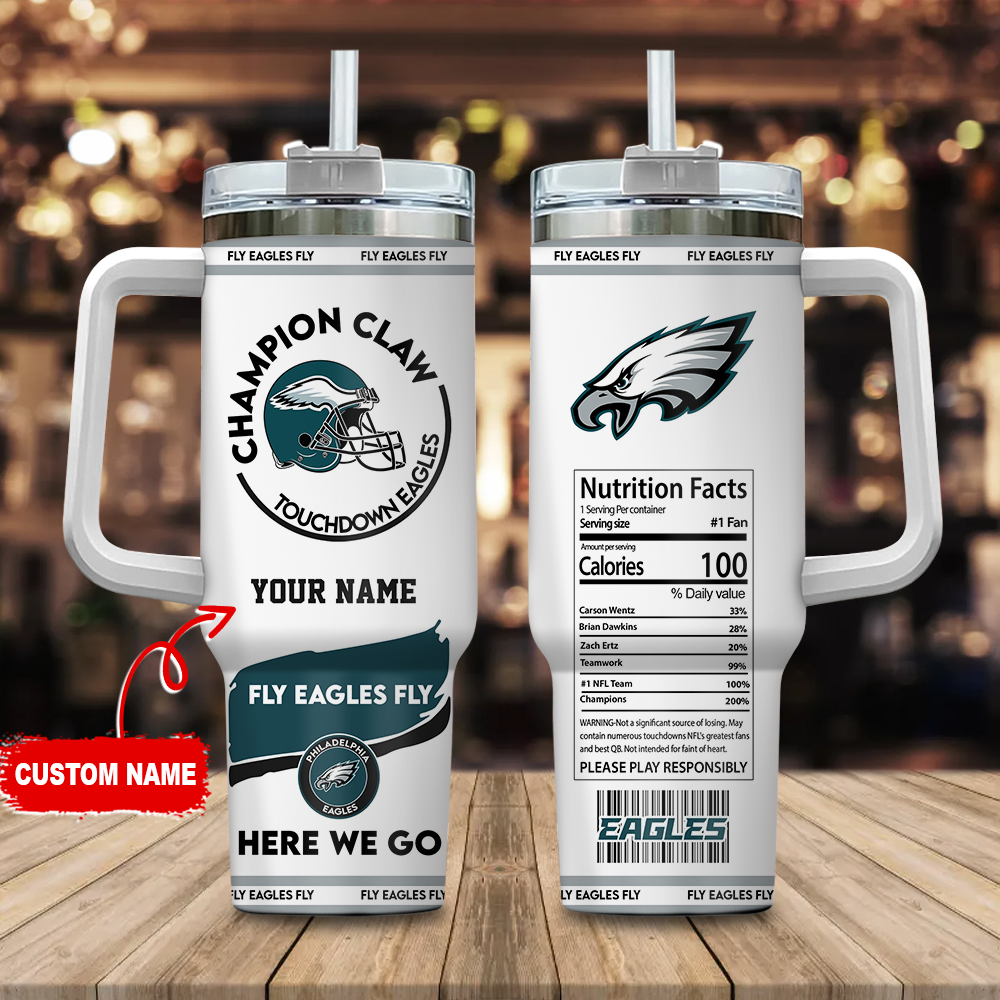 Philadelphia Eagles NFL Champion Claw Custom Stanley Quencher 40oz Stainless Steel Tumbler With Handle