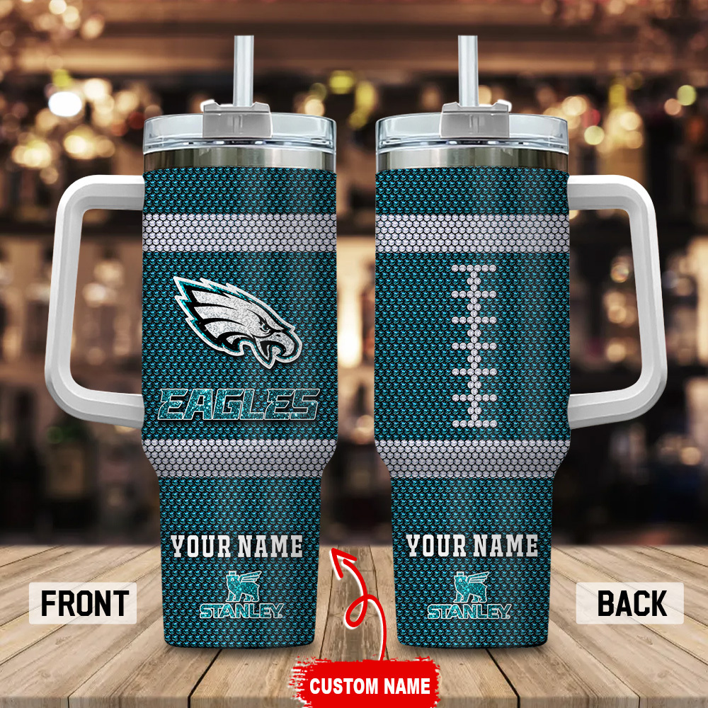 Philadelphia Eagles NFL Crystal Custom Stanley Quencher 40oz Stainless Steel Tumbler With Handle