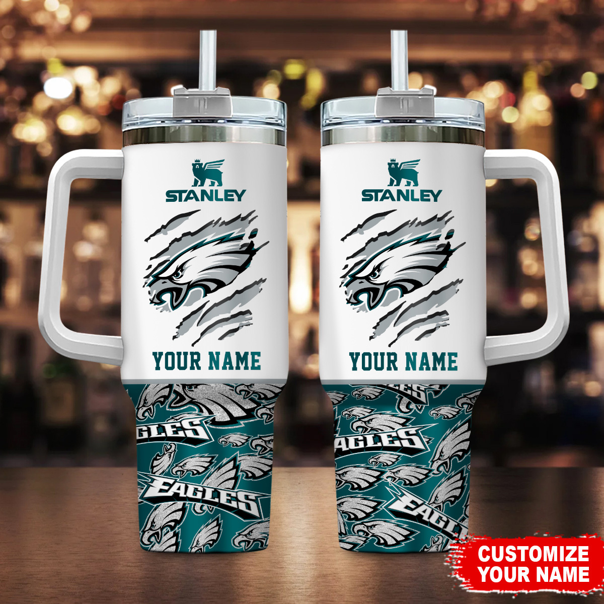 Philadelphia Eagles NFL Custom Stanley Quencher 40oz Stainless Steel Tumbler With Handle