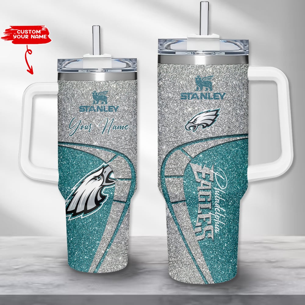 Philadelphia Eagles NFL Custom Stanley Quencher 40oz Stainless Steel Tumbler With Handle