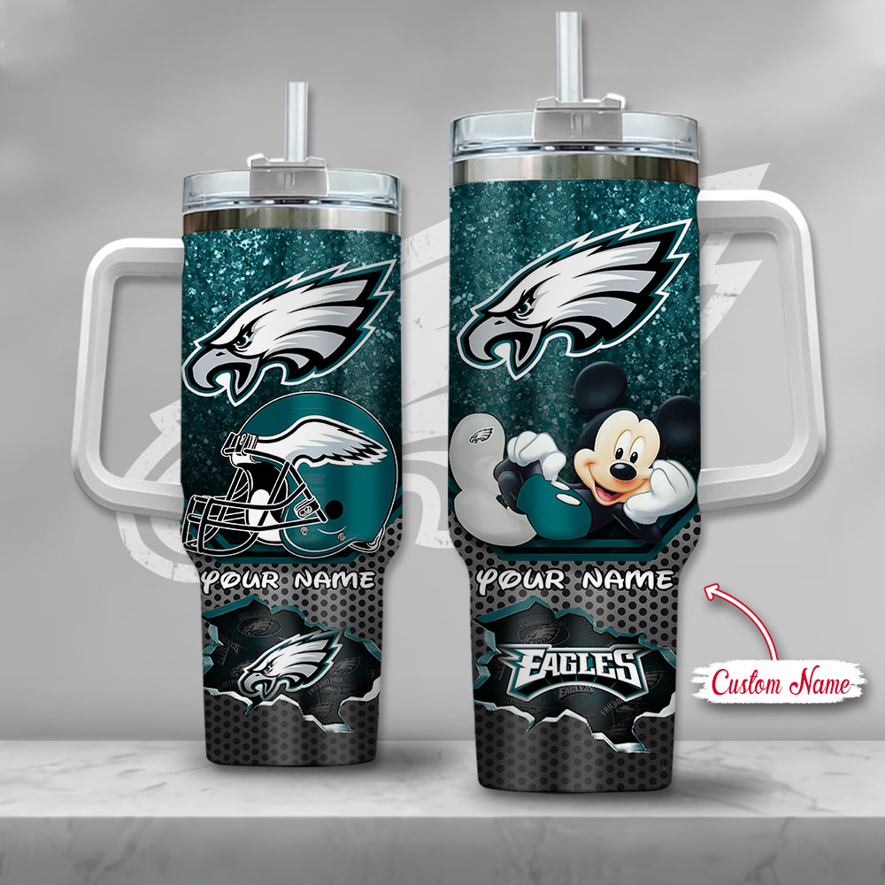 Philadelphia Eagles NFL Custom Stanley Quencher 40oz Stainless Steel Tumbler With Handle