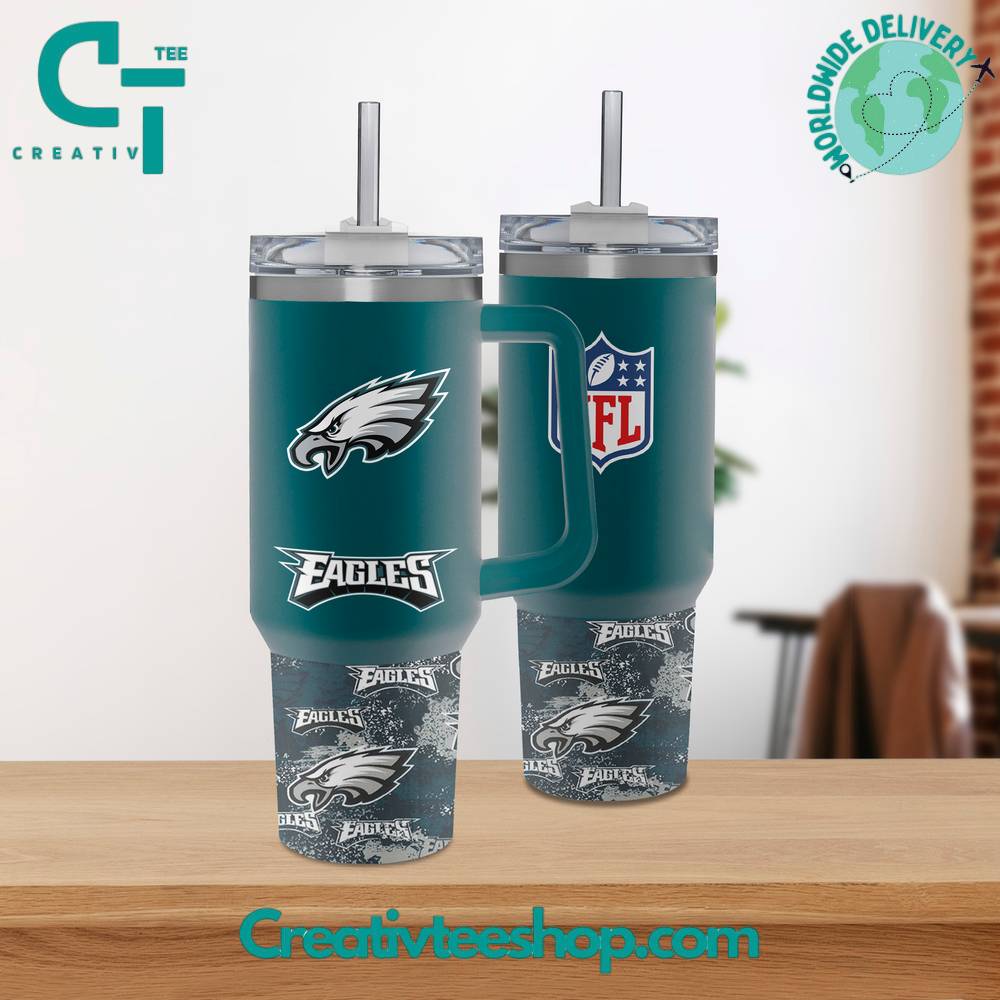 Philadelphia Eagles NFL Custom Stanley Quencher 40oz Stainless Steel Tumbler With Handle