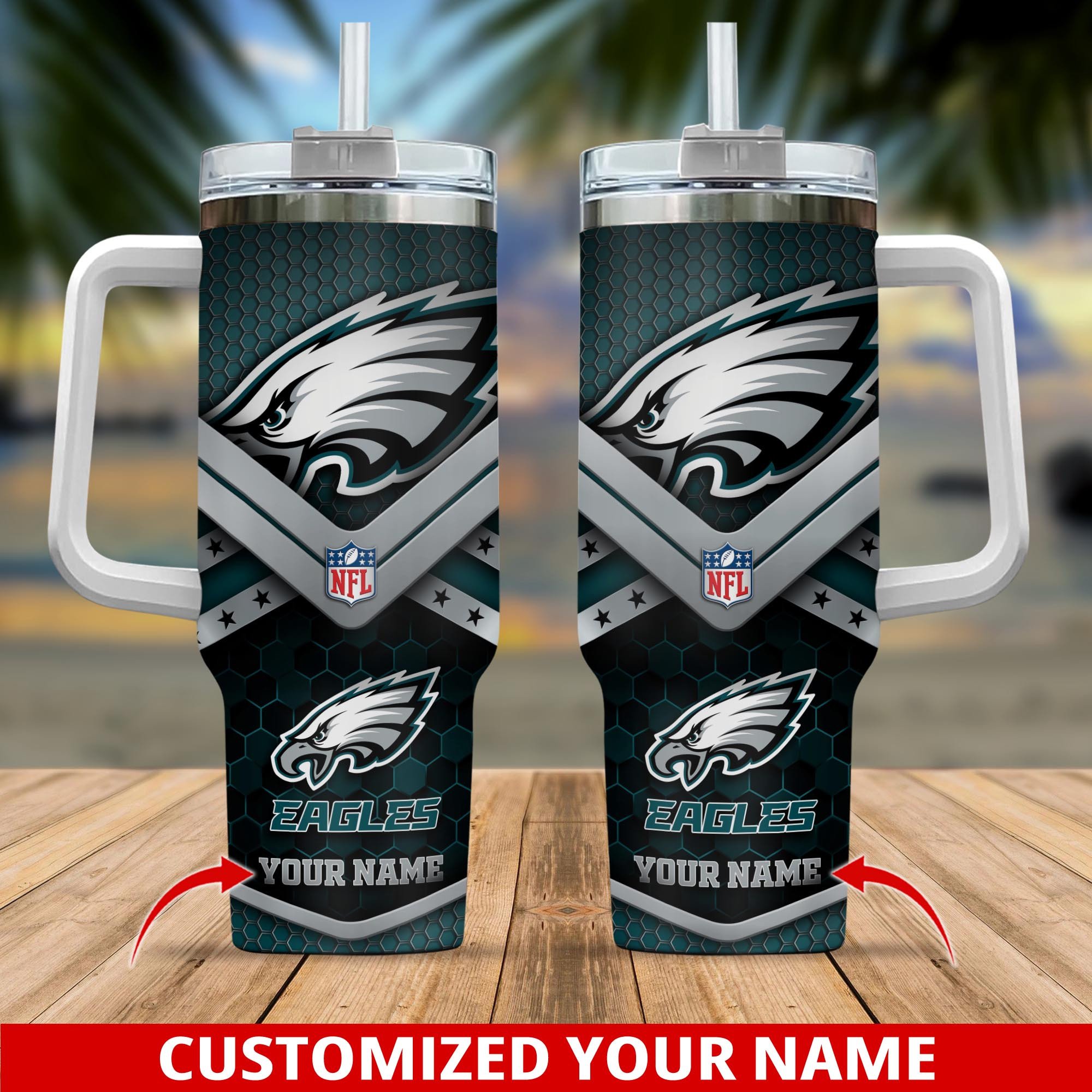 Philadelphia Eagles NFL Custom Stanley Quencher 40oz Stainless Steel Tumbler With Handle