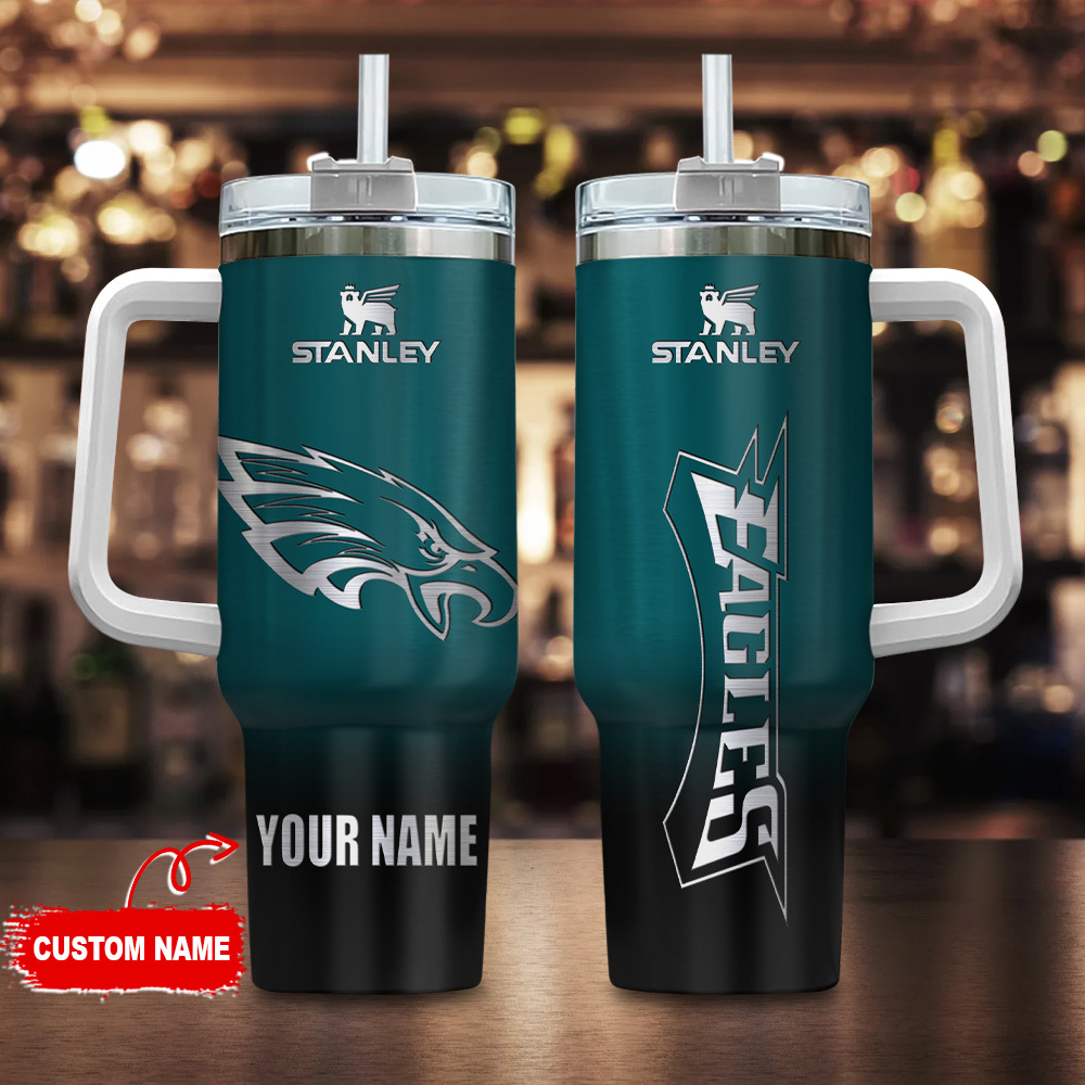 Philadelphia Eagles NFL Custom Stanley Quencher 40oz Stainless Steel Tumbler With Handle