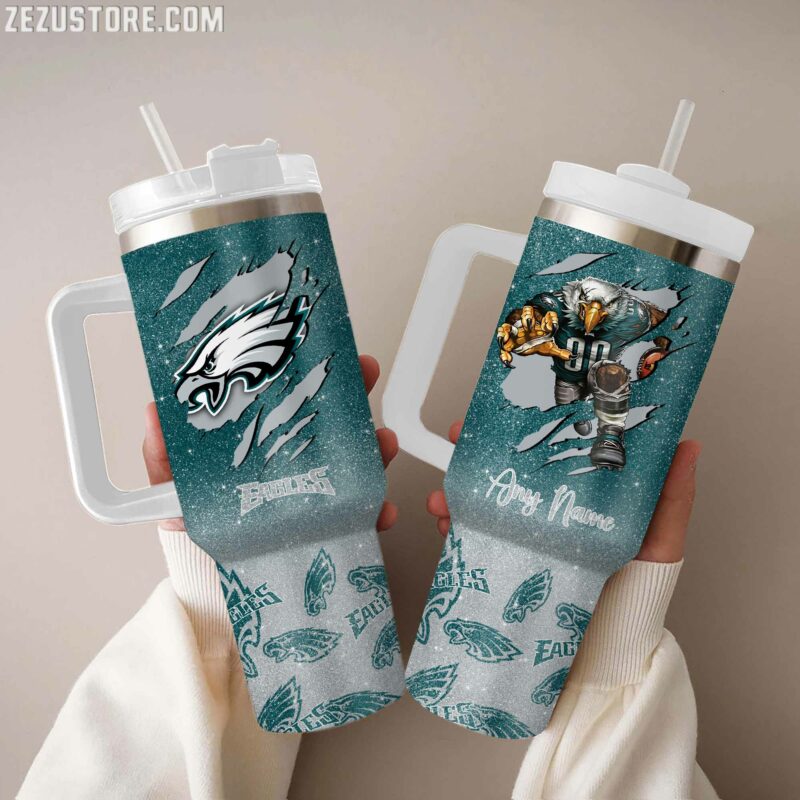 Philadelphia Eagles NFL Custom Stanley Quencher 40oz Stainless Steel Tumbler With Handle