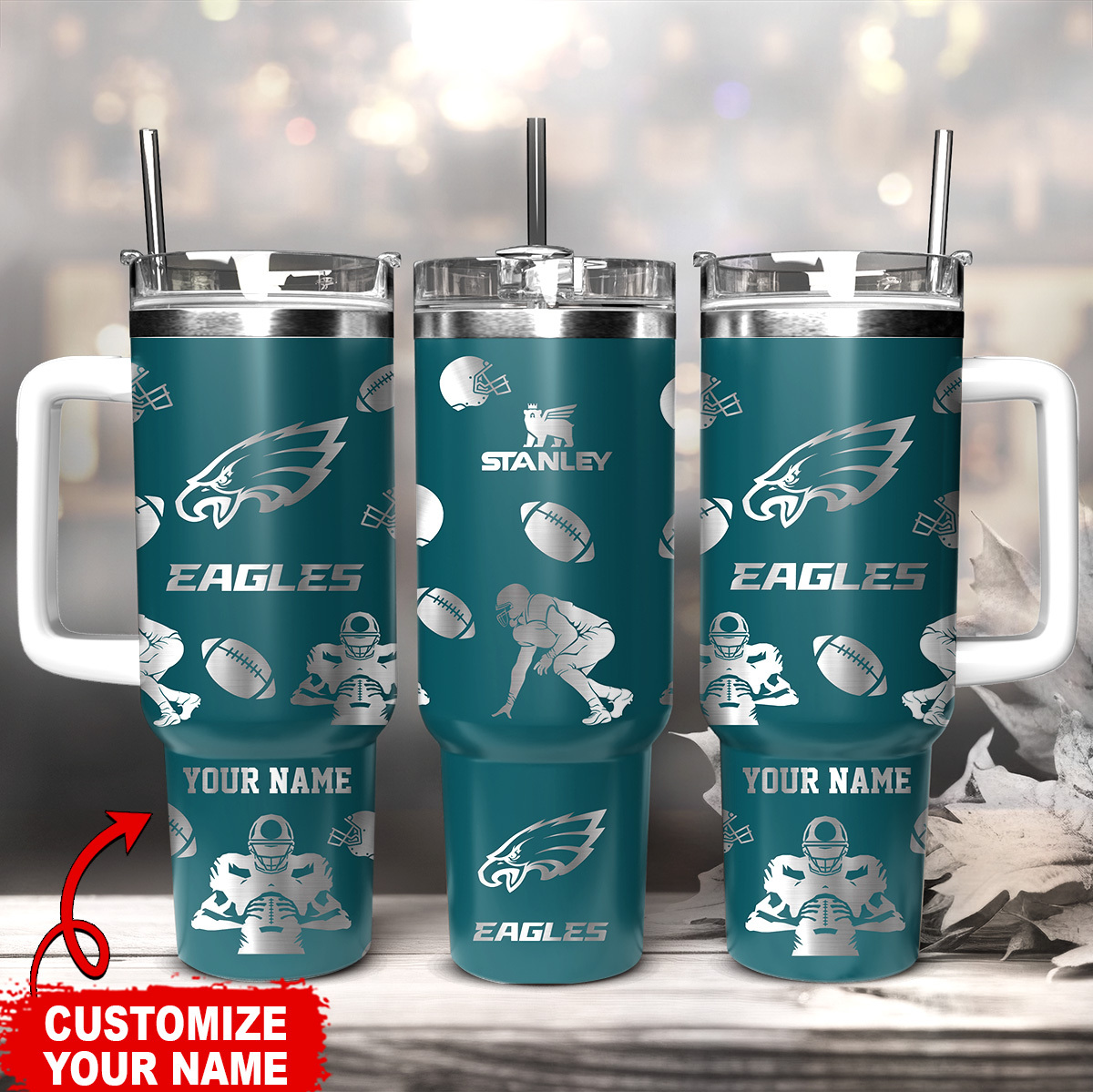 Philadelphia Eagles NFL Custom Stanley Quencher 40oz Stainless Steel Tumbler With Handle