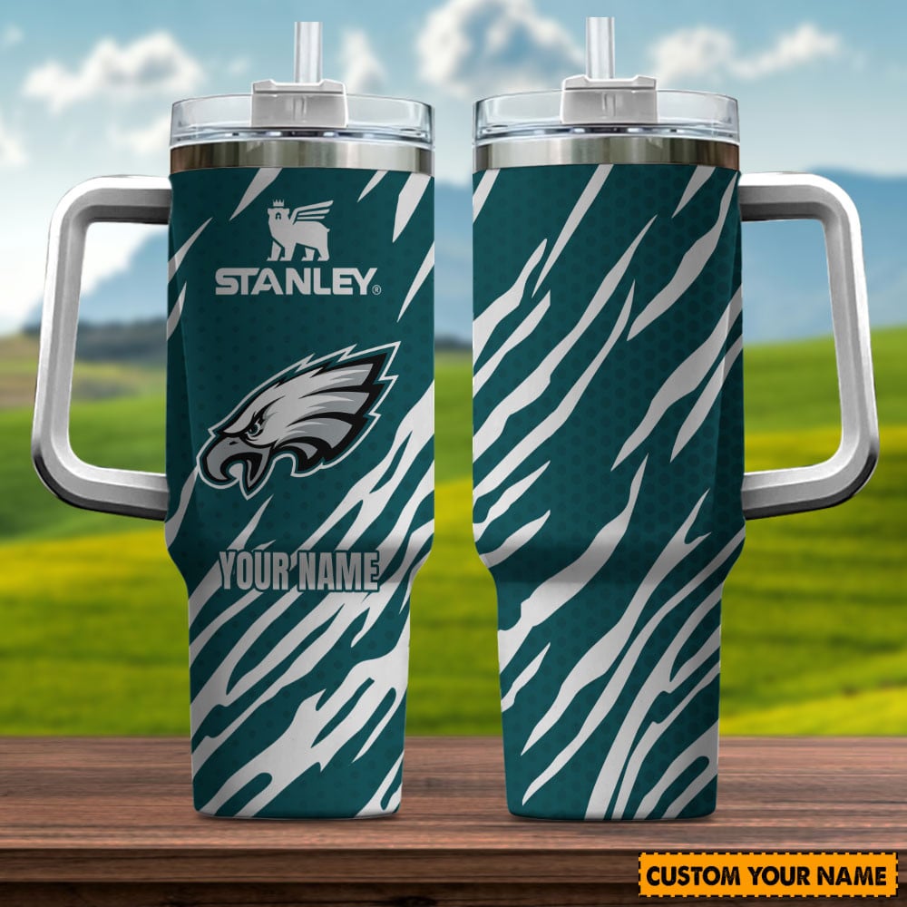 Philadelphia Eagles NFL Custom Stanley Quencher 40oz Stainless Steel Tumbler With Handle