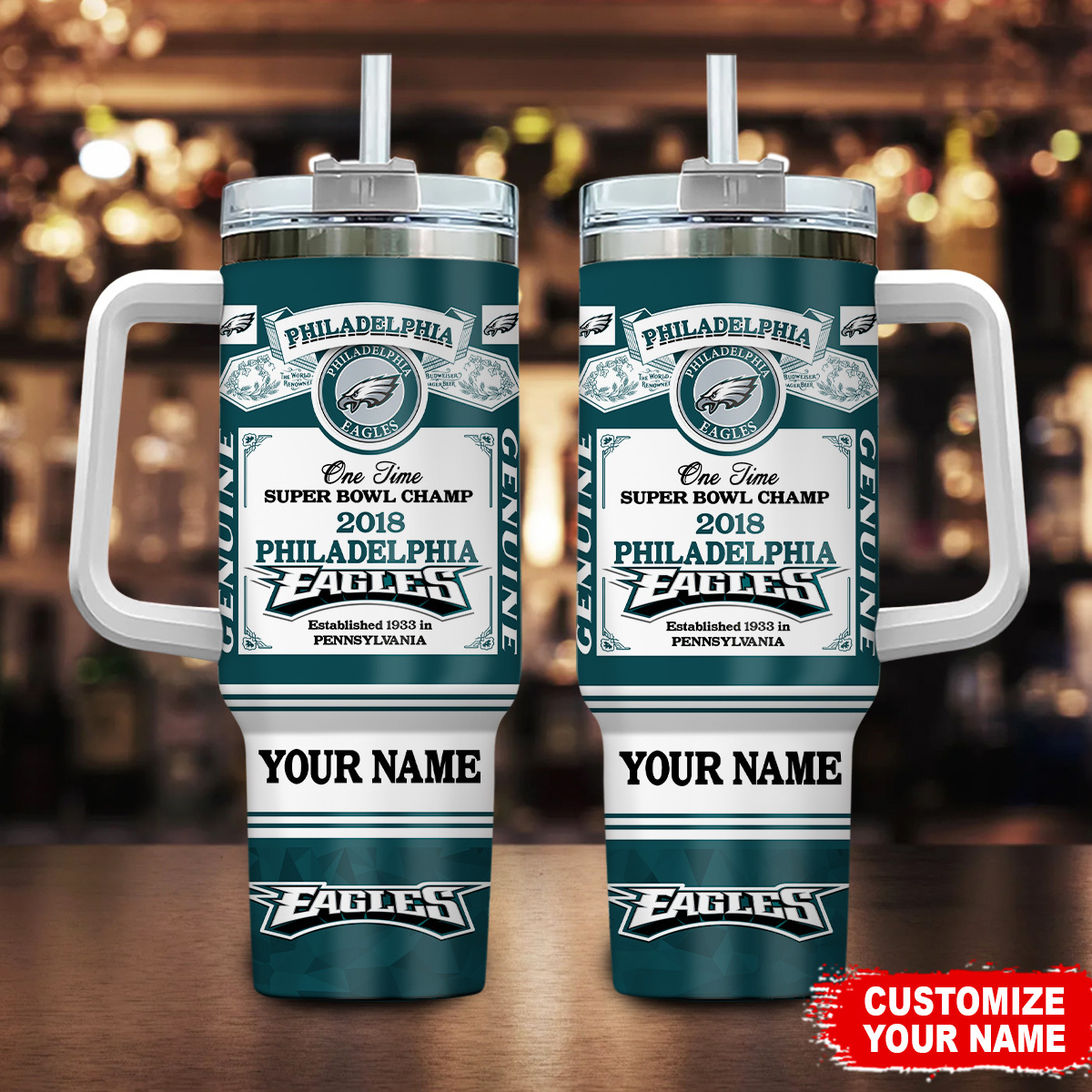Philadelphia Eagles NFL Custom Stanley Quencher 40oz Stainless Steel Tumbler With Handle