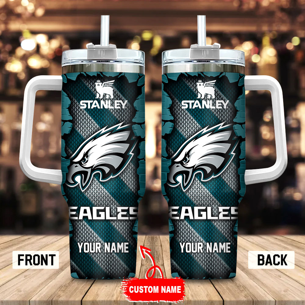 Philadelphia Eagles NFL Custom Stanley Quencher 40oz Stainless Steel Tumbler With Handle