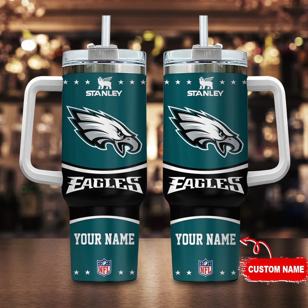 Philadelphia Eagles NFL Custom Stanley Quencher 40oz Stainless Steel Tumbler With Handle