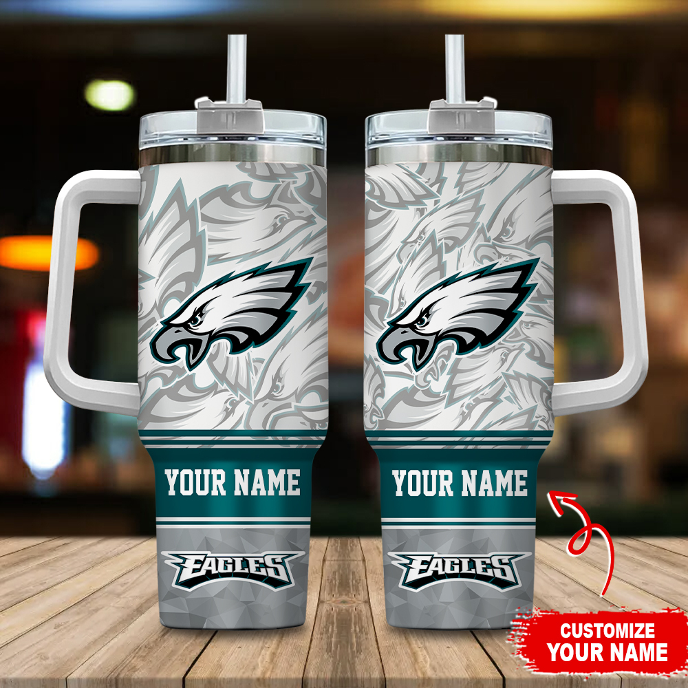 Philadelphia Eagles NFL Custom Stanley Quencher 40oz Stainless Steel Tumbler With Handle
